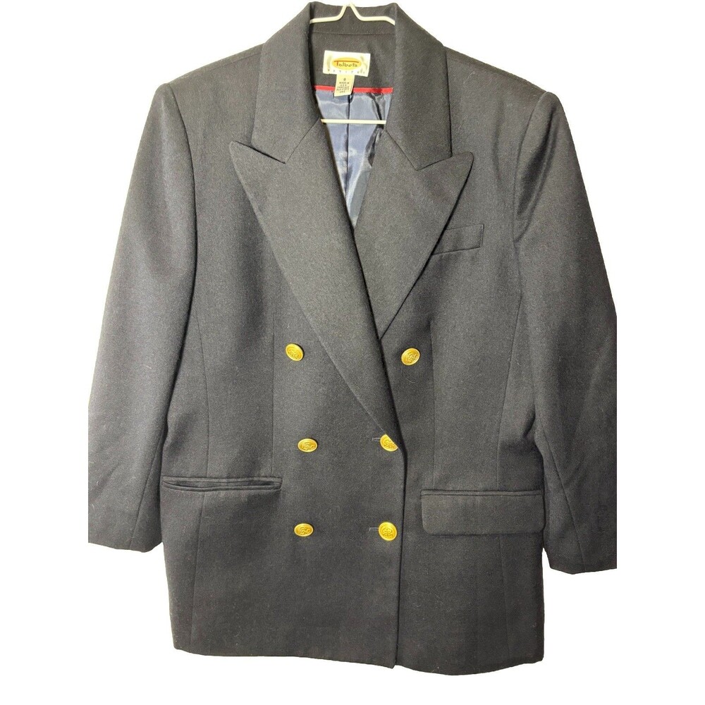 Talbots Petites Size 8 Navy Worsted Wool Double Breasted Blazer W/ Gold Buttons